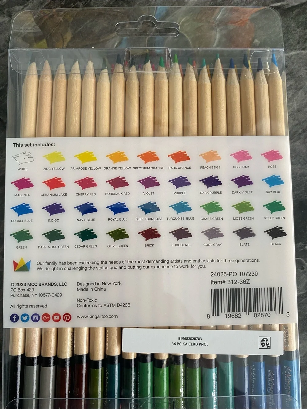Kingart Studio 36-Color Colored Pencil Set - Natural Wood